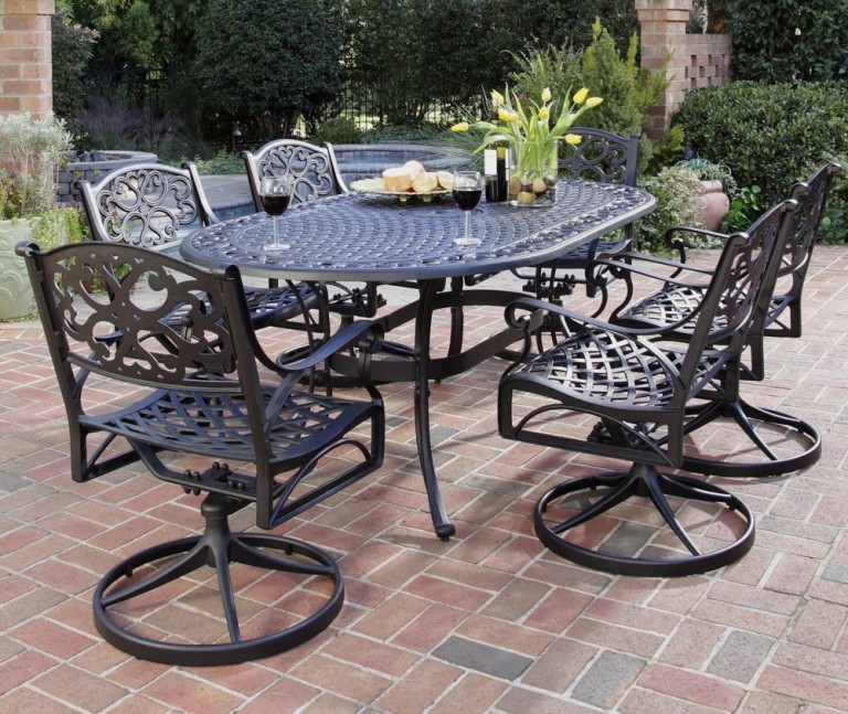 Home Styles Biscayne 7 Piece Outdoor Dining Set With Swivel Arm Chairs Patio Table 1808