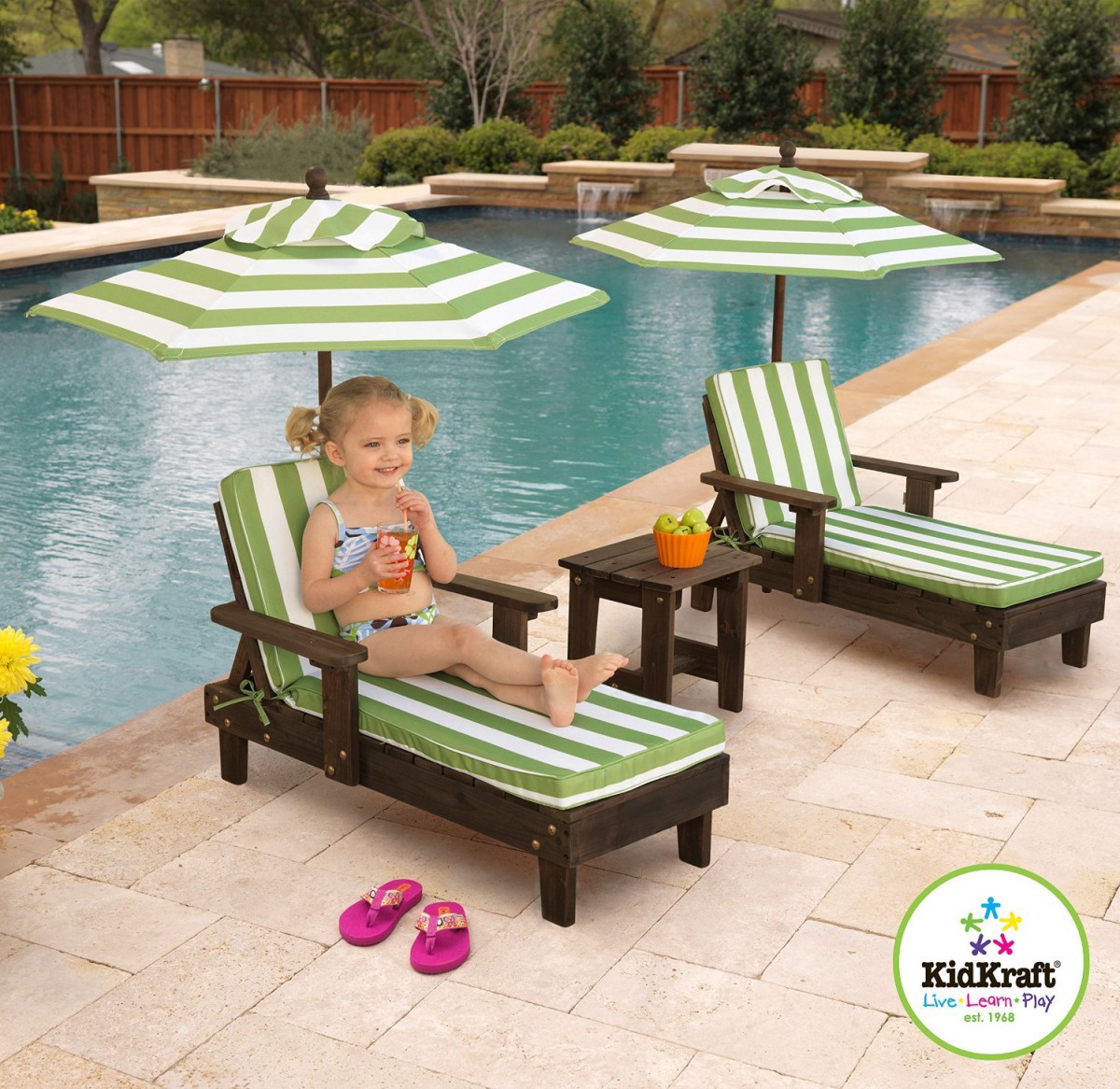 KidKraft Outdoor Chaise Lounge Chairs and Umbrella Set