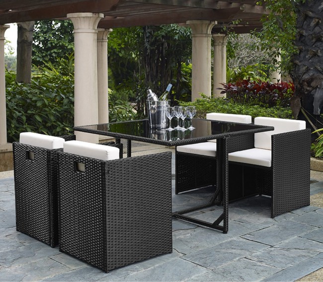 5 Piece Rattan Cube Garden Furniture Set w/ Stowaway Chairs