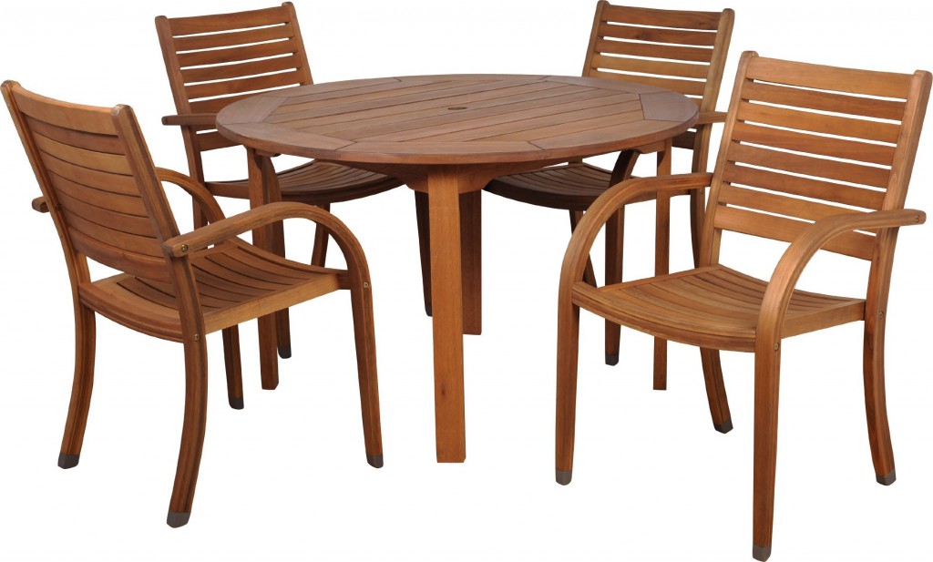 Amazonia Arizona 5 Piece Wood Outdoor Dining Set with 47" Round Table