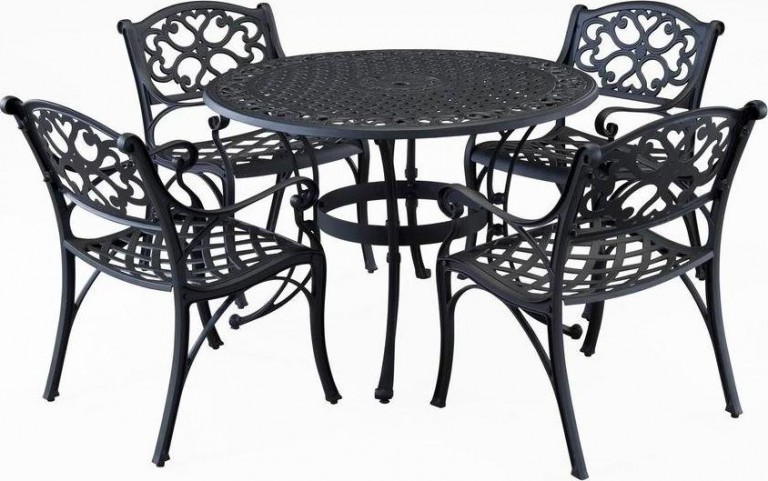 Biscayne 42 Inch Cast Aluminum Outdoor Dining Set With 4 Arm Chairs Patio Table 3327