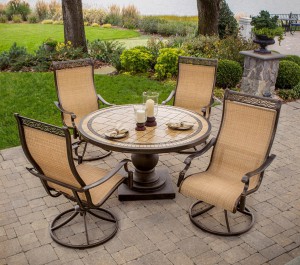 Hanover Monaco 5-Piece Outdoor Dining Set With High-Back Swivel Rocker ...